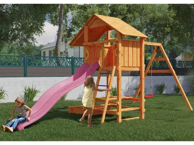 Spielturm Smart 1 teakfarben inkl. Rutsche pink Produktbild #2