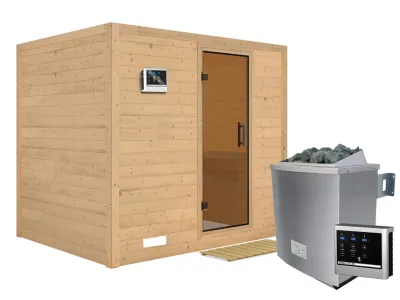 Massivholzsauna Sonara graphit Ganzglastür, inkl. 9 kW Saunaofen ext. Steuerung Produktbild #5