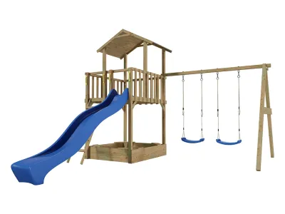 Spielturm Tilly Classic mit Doppelschaukel KDI inkl. Rutsche blau + Sitze blau Produktbild #5