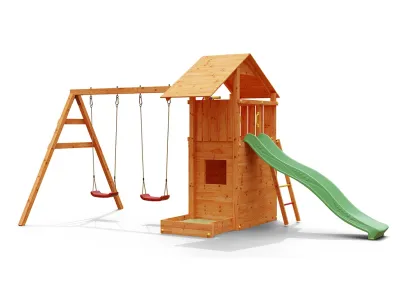 Spielturm Smart 7 teakfarben inkl. Rutsche grün Produktbild #7