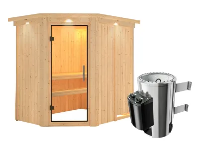 Sauna Systemsauna Saja mit Dachkranz, Klarglas Ganzglastür + Plug & Play Saunaofen mit Steuerung Produktbild #8