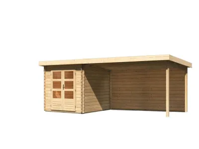Gartenhaus Blockbohlenhaus SET Bastrup 4 28 mm naturbelassen, inkl. 4 m Anbaudach + Rückwand Produktbild #5