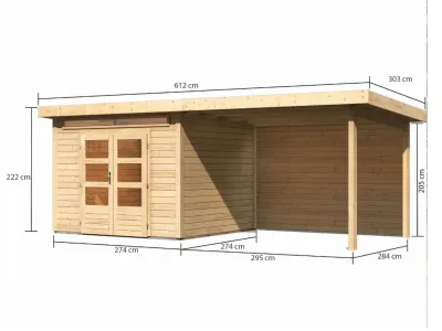 Gartenhaus SET Kandern 6 28 mm naturbelassen, inkl. 3,2 m Anbaudach + Rückwand Produktbild #8