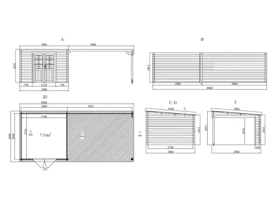 Gartenhaus Blockbohlenhaus CA2978 28 mm naturbelassen mit 4 m Anbau Produktbild #5