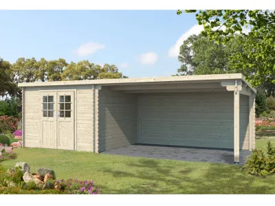 Gartenhaus Blockbohlenhaus CA2978 28 mm naturbelassen mit 4 m Anbau Produktbild #3