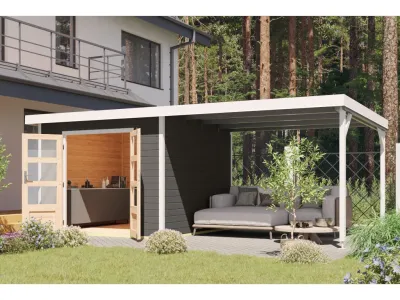 Hybrid-Gartenhaus Pluto B Set terragrau/weiß Produktbild #1
