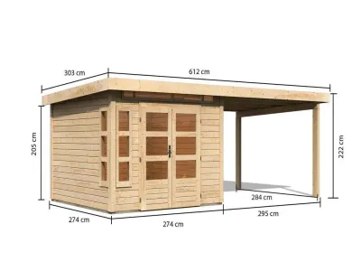Gartenhaus SET Kastorf 6 28 mm naturbelassen inkl. 3,2 m Anbaudach Produktbild #6