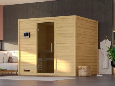Massivholzsauna Sonara graphit Ganzglastür Produktbild #1