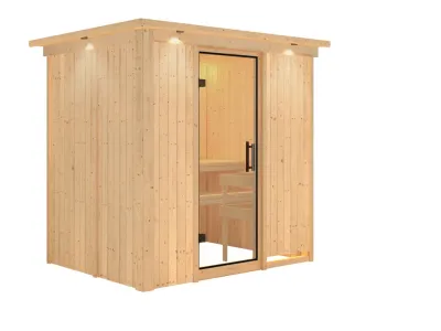 Sauna Systemsauna Fanja mit Dachkranz, Klarglas Ganzglastür Produktbild #4