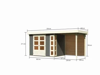Gartenhaus SET Kerko 4 19 mm terragrau, inkl. 2,4 m Anbaudach + Rückwand Produktbild #9