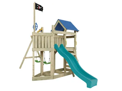 Spielturm Pirat Captain Snappy KDI mit Doppelschaukel inkl. Rutsche türkis + Sitze grün Produktbild #6