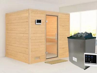 Massivholzsauna Sonara Klarglas Ganzglastür Produktbild #2