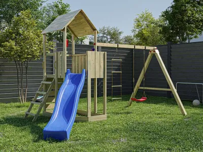 Spielturm Big Monkey KDI inkl. Rutsche blau Produktbild #1