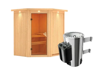 Sauna Systemsauna Tonja mit Dachkranz, inkl. Plug & Play Saunaofen Steuerung Produktbild #6