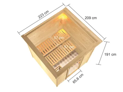 Sauna Jara mit bronzierter Glastür und Dachkranz + 9 kW Saunaofen ext. Strg. Produktbild #15