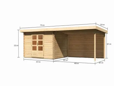Gartenhaus Blockbohlenhaus SET Bastrup 7 28 mm naturbelassen, inkl. 4 m Anbaudach + Rückwand Produktbild #4