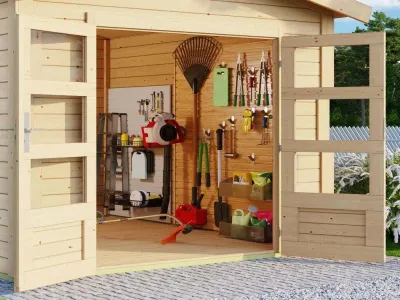 Gartenhaus SET Theres 7 28 mm naturbelassen inkl. 2,6 m Dachausbauelement Produktbild #2