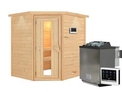 Sauna Massivholzsauna Mia mit Dachkranz, inkl. 9 kW Bio-Ofen mit externer Steuerung Produktbild #5