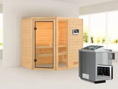 Sauna Jada mit bronzierter Glastür + 9 kW Bio-Kombiofen ext. Strg. Produktbild #1