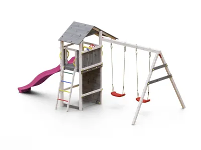 Spielturm Smart 5 grau/weiß inkl. Rutsche pink Produktbild #4