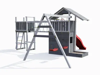 Spielturm Smart 7 Bridge grau-weiß inkl. Rutsche rot Produktbild #6