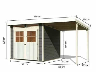 Gartenhaus Glücksberg 4 19 mm terragrau inkl. 190 cm Anbaudach Produktbild #8