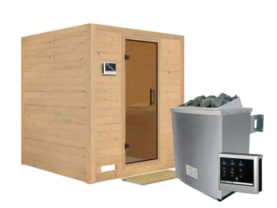 Massivholzsauna Mojave graphit Ganzglastür, inkl. 9 kW Ofen ext. Steuerung Produktbild #7