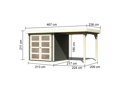 Gartenhaus Münster 1 19 mm terragrau inkl. 2,4 m Anbaudach Produktbild #3