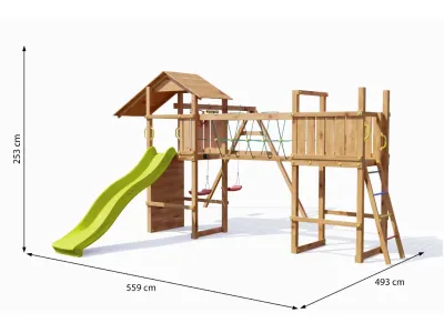 Spielturm Smart 5 Bridge teakfarben inkl. Rutsche gelb Produktbild #7