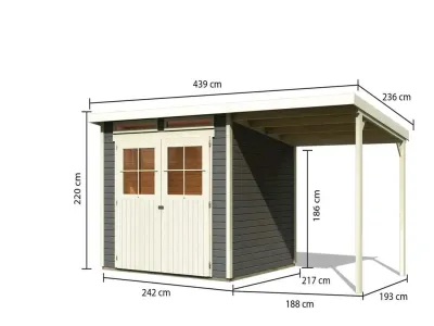 Gartenhaus SET Glücksburg 4 19 mm terragrau inkl. 1,9 m Anbaudach Produktbild #10