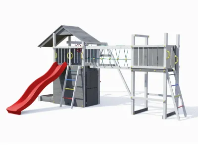 Spielturm Smart 7 Bridge grau-weiß inkl. Rutsche rot Produktbild #4