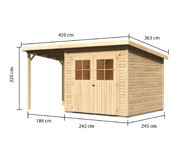 Gartenhaus Glücksberg 5 19 mm naturbelassen inkl. 190 cm Anbaudach Produktbild #4