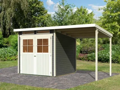 Gartenhaus Glücksberg 3 19 mm terragrau inkl. 190 cm Anbaudach Produktbild #5