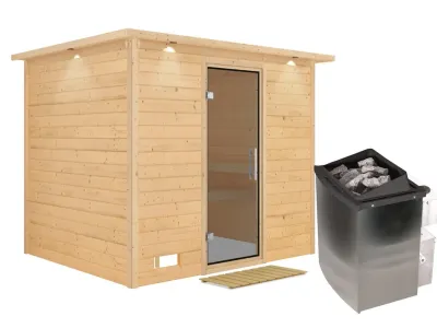 Massivholzsauna Sonara mit Dachkranz graphit Ganzglastür Produktbild #3