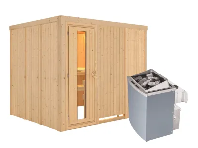 Systemsauna Gobin Holztür mit Isolierglas, inkl. 9 kW Saunaofen integr. Steuerung Produktbild #4
