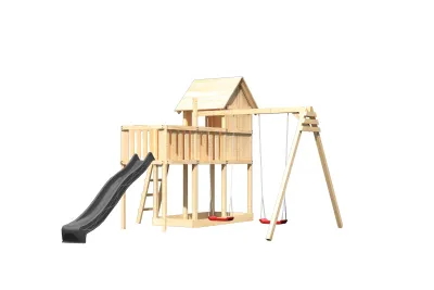 Spielturm Frieda naturbelassen inkl. Rutsche anthrazit + Doppelschaukel + Anbauplattform Produktbild #3