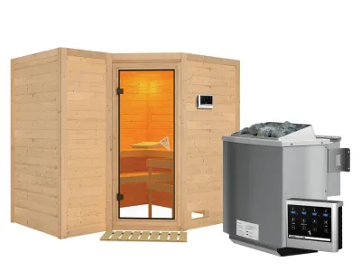 Massivholzsauna Sahib 2 bronzierte Ganzglastür, inkl. 9 kW Bio-Ofen ext. Steuerung Produktbild #3