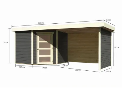 Gartenhaus Schwandorf 5 19 mm terragrau inkl. 2,8 m Anbaudach + Seiten- und Rückwand Produktbild #3