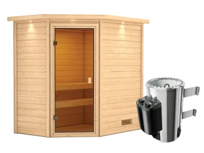 Sauna Jella mit bronzierter Glastür und Dachkranz + 3,6 kW Plug & Play Saunaofen integr. Strg. Produktbild #2