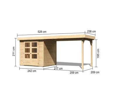 Gartenhaus SET Askola 3 19 mm naturbelassen, inkl. 2,8 m Anbaudach Produktbild #3