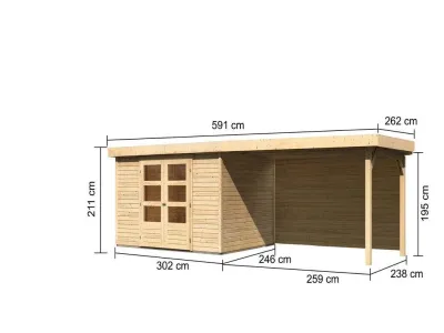 Gartenhaus SET Askola 5 19 mm naturbelassen, inkl. 2,8 m Anbaudach + Rückwand Produktbild #5