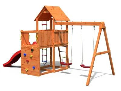 Spielturm Bento D teakfarben inkl. Rutsche rot Produktbild #5