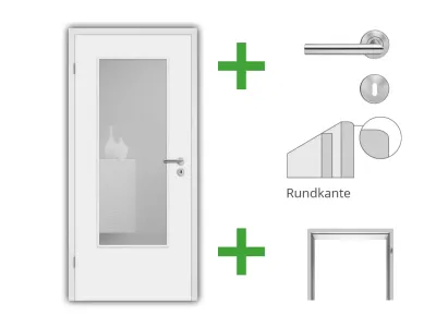 Türenset CPL Weiß RAL 9010 mit Lichtausschnitt (ohne Glas) -Türblatt, Zarge, Drückergarnitur Produktbild #4