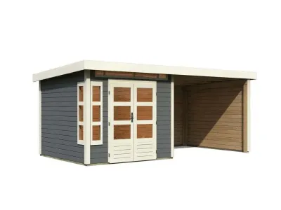 Gartenhaus SET Kastorf 6 28 mm terragrau inkl. 3,2 m Anbaudach + Rückwand + Seitenwand Produktbild #5