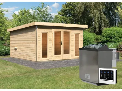 Saunahaus Mainburg 3 naturbelassen 38 mm inkl. Bio-Kombiofen 9 kW + ext. Steuerung Produktbild #1