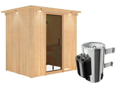 Sauna Systemsauna Fanja mit Dachkranz, graphit Ganzglastür + Plug & Play Saunaofen mit Steuerung Produktbild #6
