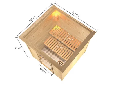 Sauna Jara mit bronzierter Glastür und Dachkranz + 9 kW Saunaofen ext. Strg. Produktbild #2