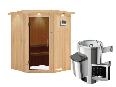 Sauna Systemsauna Nanja mit Dachkranz, graphit Ganzglastür + Plug & Play Saunaofen mit ext. Strg Produktbild #5