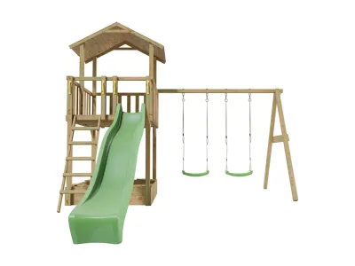 Spielturm Tilly Classic mit Doppelschaukel KDI inkl. Rutsche grün + Sitze grün Produktbild #3