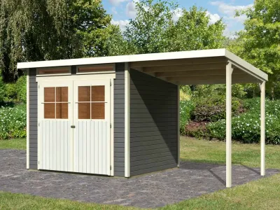 Gartenhaus Glücksberg 4 19 mm terragrau inkl. 190 cm Anbaudach Produktbild #7